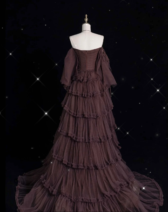Chic Ball Gown Off The Shoulder Long Sleeves Evening Dress Tulle Long Prom Dress Secondary image
