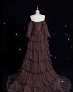 Chic Ball Gown Off The Shoulder Long Sleeves Evening Dress Tulle Long Prom Dress