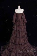 Chic Ball Gown Off The Shoulder Long Sleeves Evening Dress Tulle Long Prom Dress