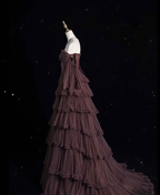 Chic Ball Gown Off The Shoulder Long Sleeves Evening Dress Tulle Long Prom Dress