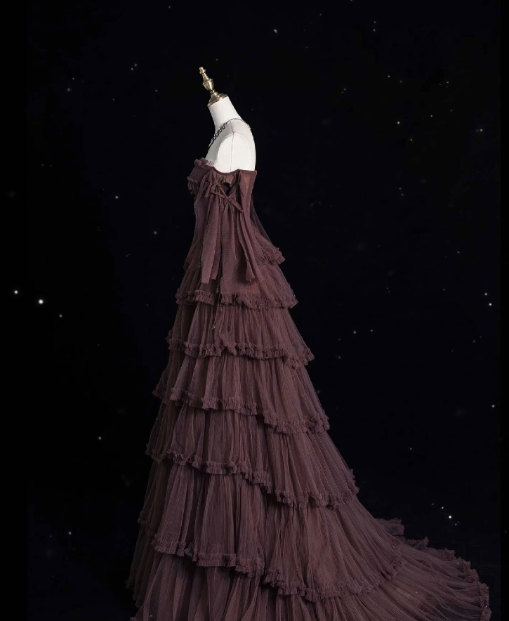 Chic Ball Gown Off The Shoulder Long Sleeves Evening Dress Tulle Long Prom Dress