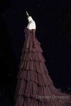 Chic Ball Gown Off The Shoulder Long Sleeves Evening Dress Tulle Long Prom Dress