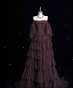 Chic Ball Gown Off The Shoulder Long Sleeves Evening Dress Tulle Long Prom Dress