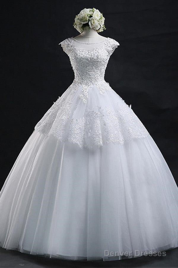 Chic Ball Gown Scoop Long Lace-Up Tulle Wedding Dress With Appliques Secondary image