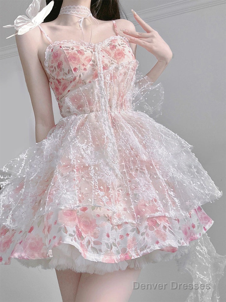Chic Ball Gown Spaghetti Straps Lolita Dress Pink Birthday Dresses Birthday Outfits Main image