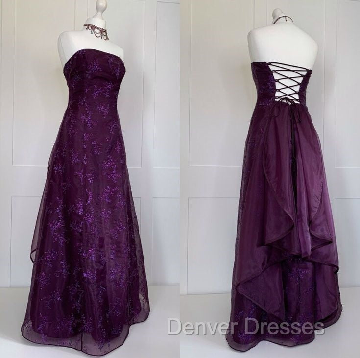 Chic Ball Gown Strapless Grape Tulle Evening Dress Long Prom Dress Secondary image
