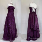 Chic Ball Gown Strapless Grape Tulle Evening Dress Long Prom Dress