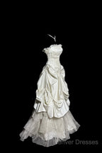 Chic Ball Gown Strapless Taffeta Ivory Long Wedding Dress Bridal Dress