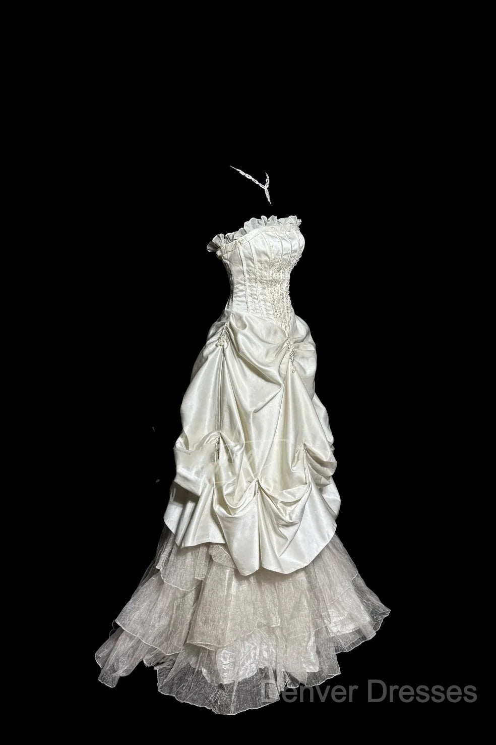 Chic Ball Gown Strapless Taffeta Ivory Long Wedding Dress Bridal Dress