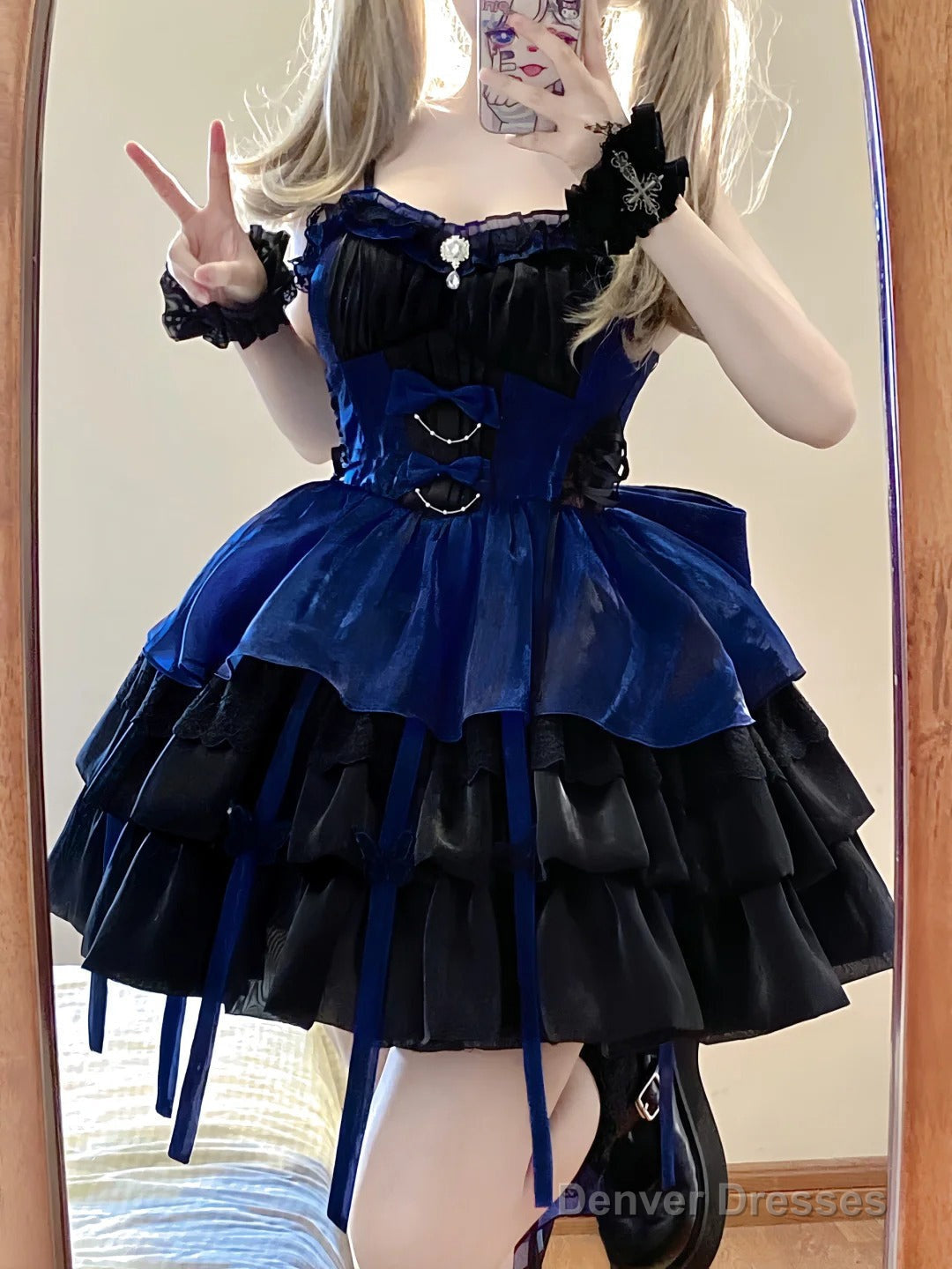 Chic Ball Gown Straps Royal Blue Organza Short Lolita Dresses Party Dress Birthday Outfits Secondary image