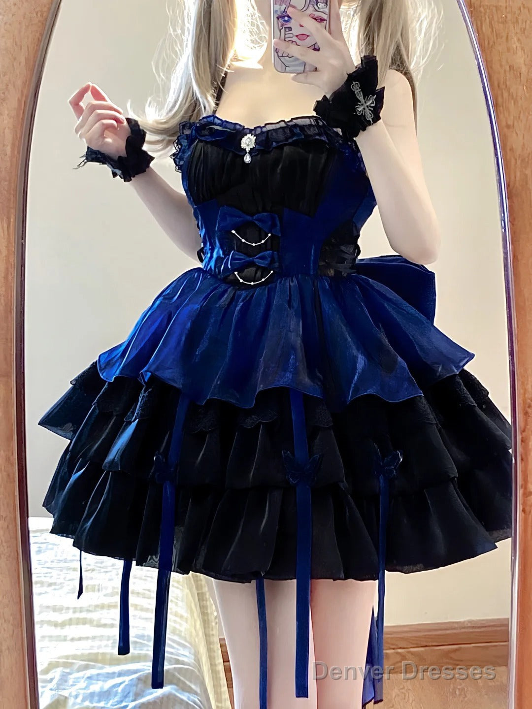 Chic Ball Gown Straps Royal Blue Organza Short Lolita Dresses Party Dress Birthday Outfits Main image