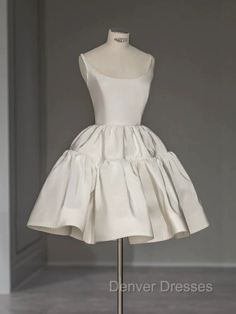 Chic Ball Gown Straps White Satin Homecoming Dress Birthday Dress Birthday Outfits