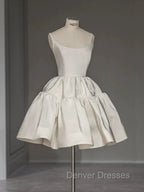 Chic Ball Gown Straps White Satin Homecoming Dress Birthday Dress Birthday Outfits