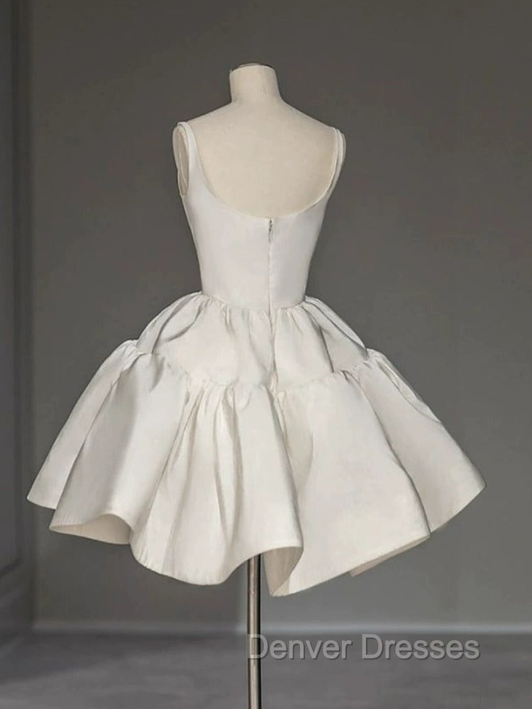 Chic Ball Gown Straps White Satin Homecoming Dress Birthday Dress Birthday Outfits