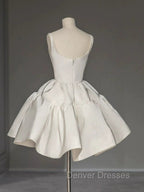 Chic Ball Gown Straps White Satin Homecoming Dress Birthday Dress Birthday Outfits