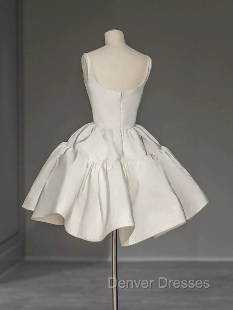 Chic Ball Gown Straps White Satin Homecoming Dress Birthday Dress Birthday Outfits