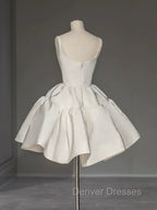 Chic Ball Gown Straps White Satin Homecoming Dress Birthday Dress Birthday Outfits