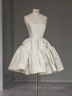 Chic Ball Gown Straps White Satin Homecoming Dress Birthday Dress Birthday Outfits