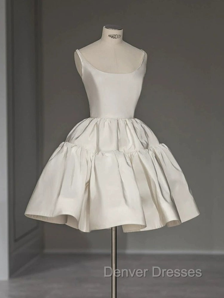 Chic Ball Gown Straps White Satin Homecoming Dress Birthday Dress Birthday Outfits