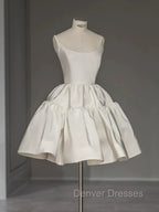 Chic Ball Gown Straps White Satin Homecoming Dress Birthday Dress Birthday Outfits