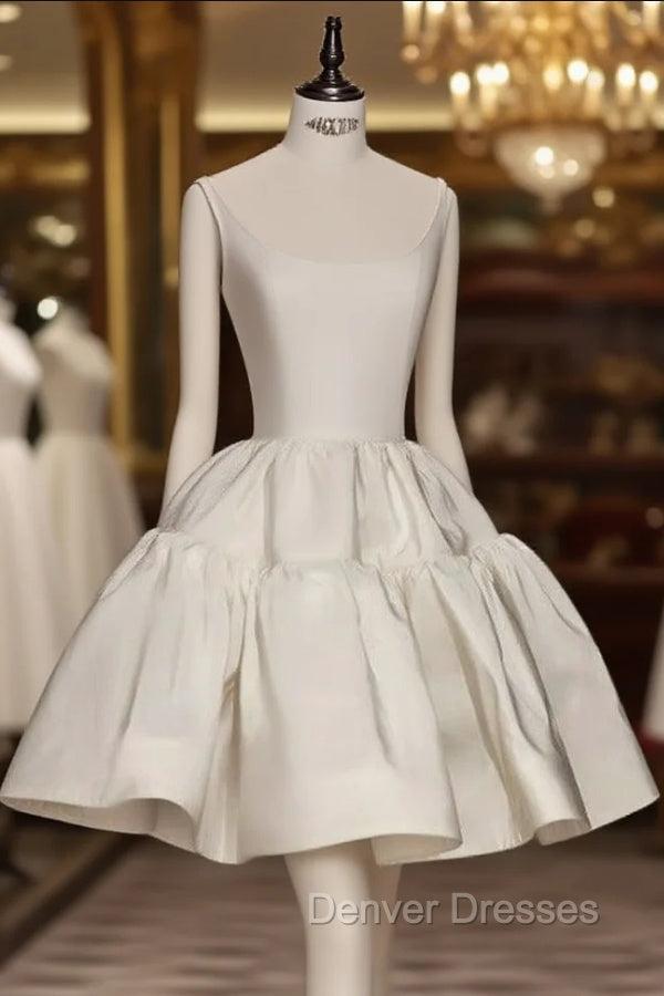 Chic Ball Gown Straps White Satin Homecoming Dress Birthday Dress Birthday Outfits Main image