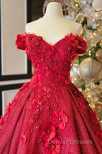 Chic Ball Gown V Neck Beads Appliques Red Off-the-Shoulder Long Quinceanera Dress With Petticoat