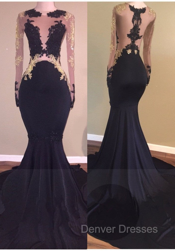 Chic Black Long-Sleeve Lace Mermaid Zipper Prom Party Gowns Secondary image