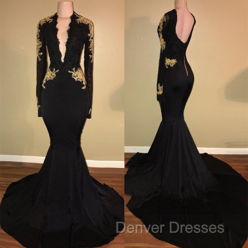 Chic Black prom dress Mermaid Long Sleeves Evening Dress Secondary image