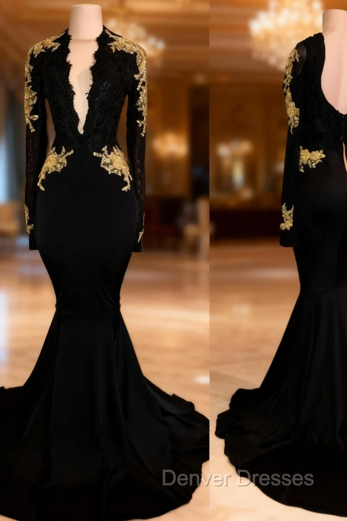 Chic Black prom dress Mermaid Long Sleeves Evening Dress Main image