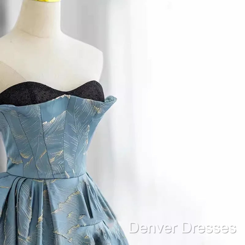 Chic Blue Strapless Long Prom Dress Fairy Evening Dress