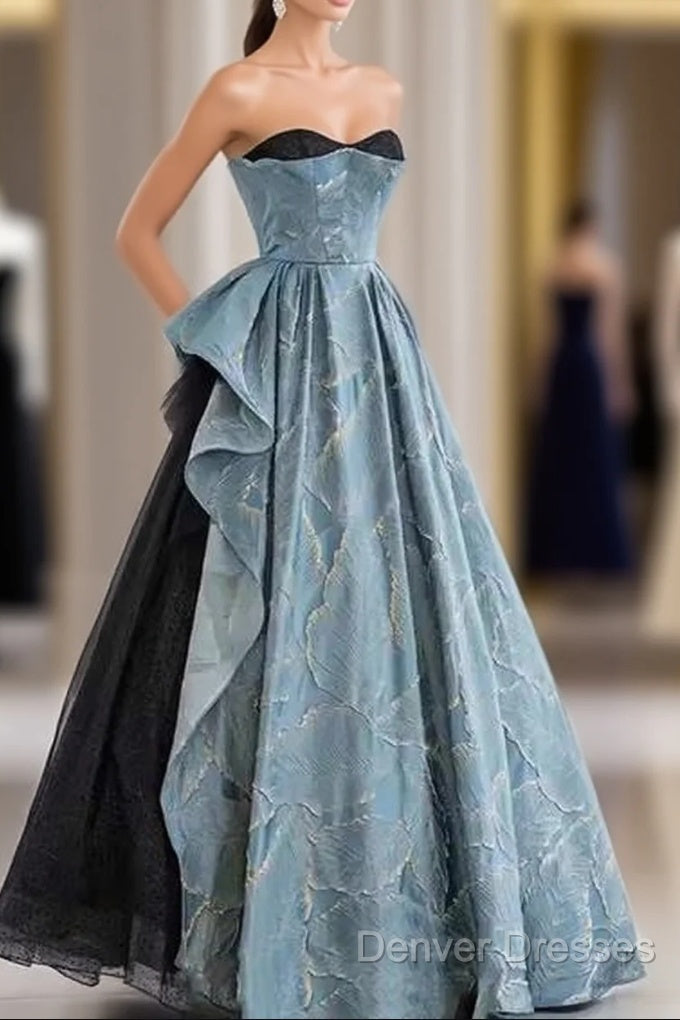 Chic Blue Strapless Long Prom Dress Fairy Evening Dress Main image