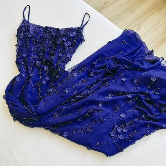 Chic Bodycon Spaghetti Straps 3D Applique Long Prom Dress