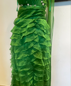 Chic Dark Green One-Shoulder Layered Ruffle Chiffon Long Prom Dress Evening Dress