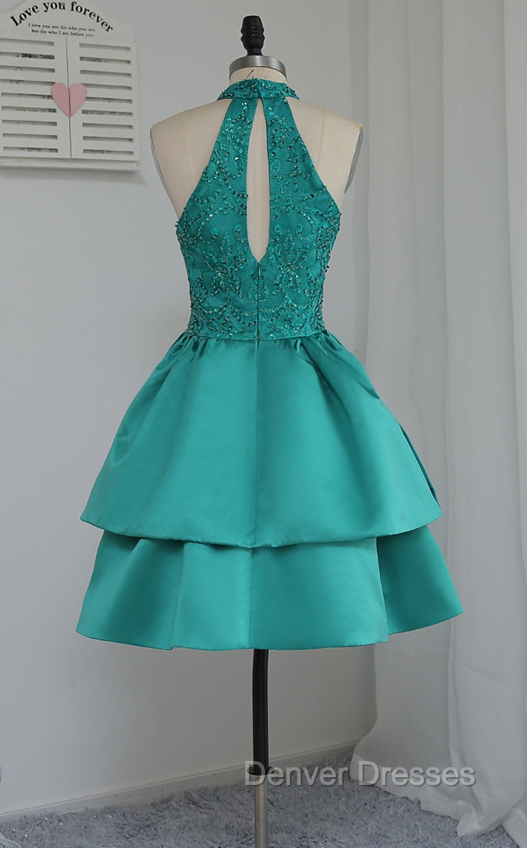 Chic Green Satin and Lace Layers Homecoming Dress, New Homecoming Dress Secondary image