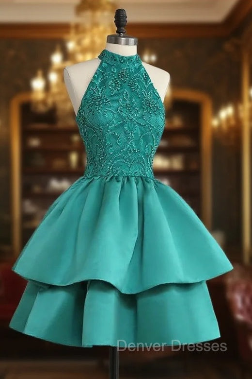 Chic Green Satin and Lace Layers Homecoming Dress, New Homecoming Dress Main image