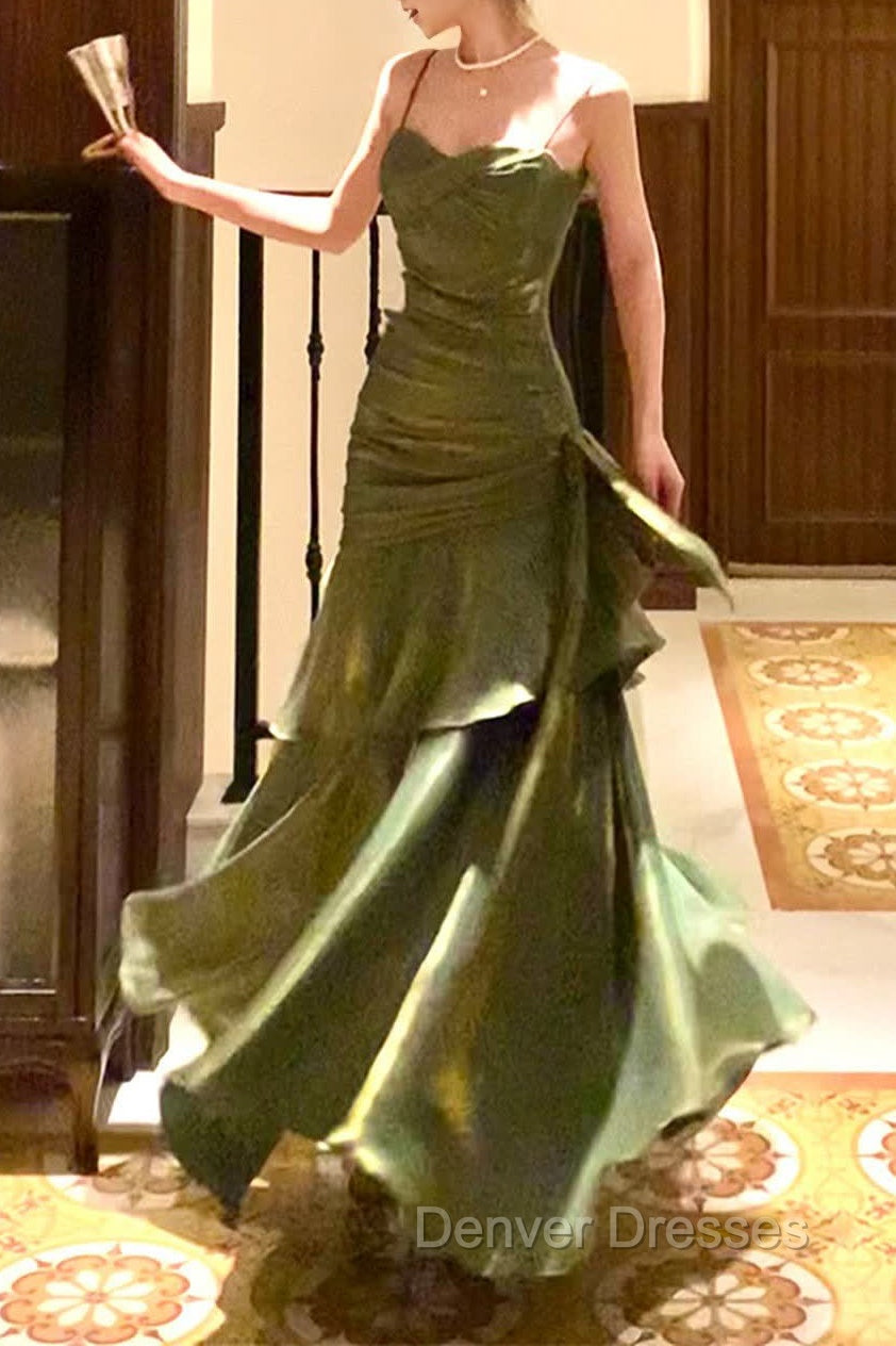 Chic Green Straps Sweetheart Long Formal Dress, Green Prom Dress Evening Dress Main image