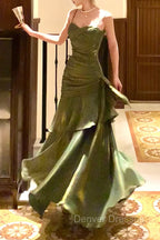 Chic Green Straps Sweetheart Long Formal Dress, Green Prom Dress Evening Dress