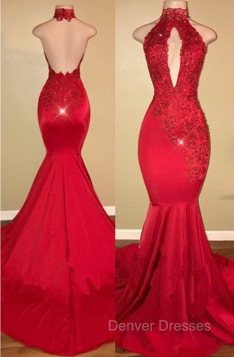 Chic Halter Mermaid Prom Party GownsLong With Lace Appliques Secondary image