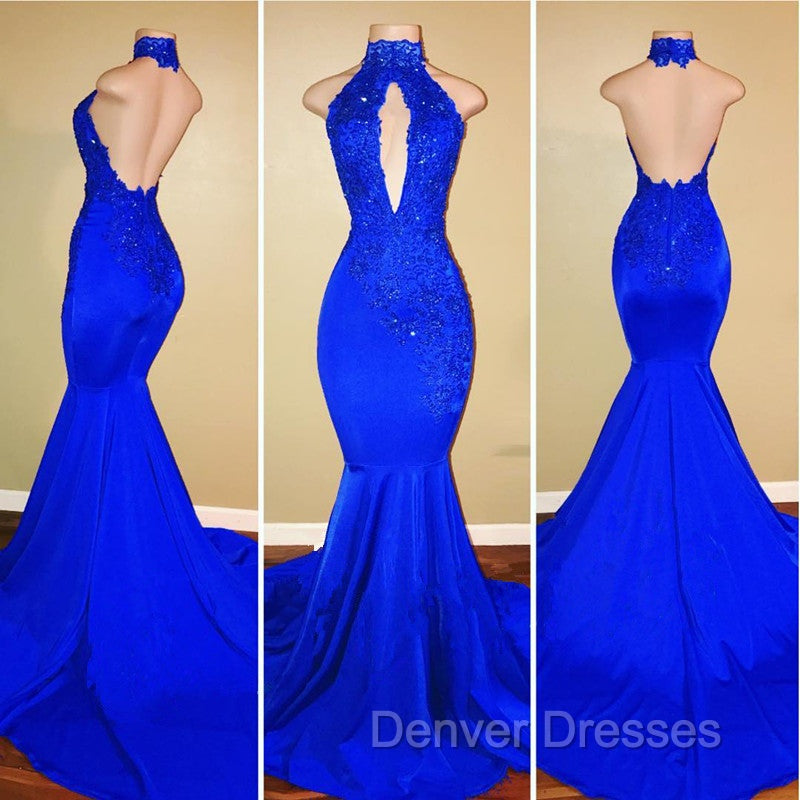 Chic Halter Mermaid Prom Party GownsLong With Lace Appliques