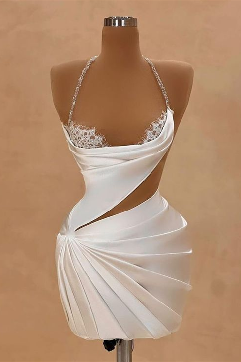 Chic Halter Sleeveless Homecoming  Dresses Mini Sheath Prom Dress Pleats With Beads Secondary image