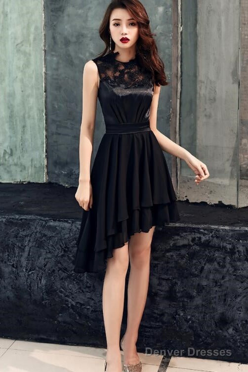 Chic High Low Chiffon And Satin Lace Party Dress, High Low Homecoming Dress Prom Dress Main image
