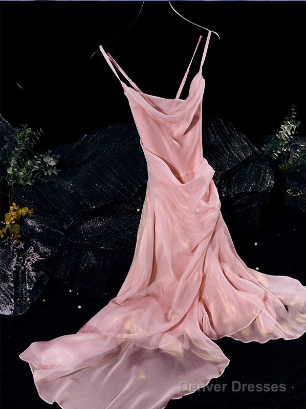 Chic High Low Spaghetti Straps Pink Knee Length Prom Dresses Birthday Outfits Main image