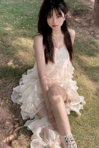 Chic High Low Spaghetti Straps Prom Dress Birthday Dress With Ruffles