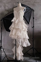 Chic High Low Spaghetti Straps Prom Dress Birthday Dress With Ruffles