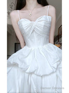 Chic High Low Spaghetti Straps White Beach Dress Party Dress Birthday Dresses Birthday Outfits