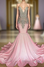 Chic High-neck Sleeveless Mermaid Prom Dress With Beading