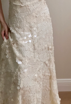 Chic Ivory Fitted Spaghetti Strap Sequined Long Prom Dress Evening Dress Bridesmaid Dress