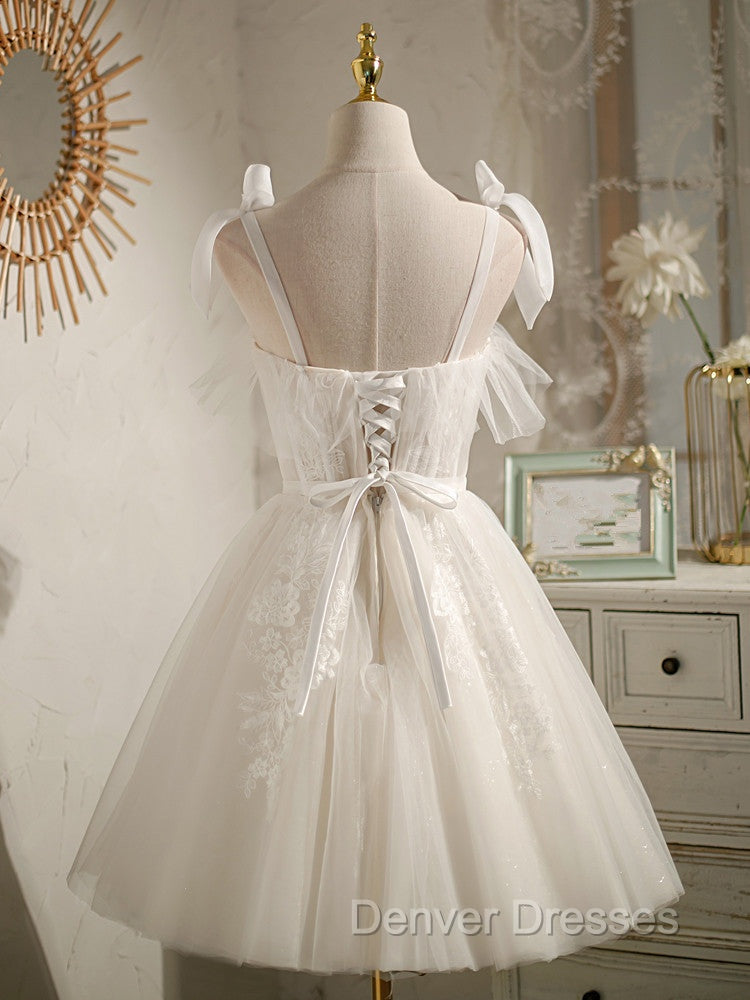 Chic Ivory Tulle Homecoming Dress with Lace, Short Sweetheart Prom Dress Secondary image