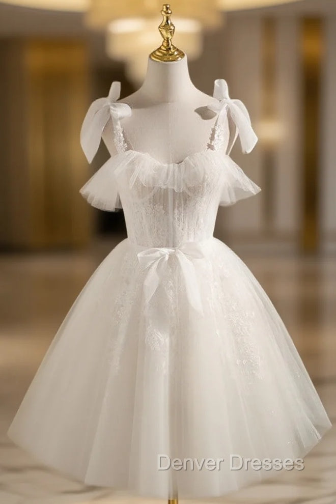 Chic Ivory Tulle Homecoming Dress with Lace, Short Sweetheart Prom Dress