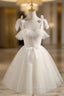 Chic Ivory Tulle Homecoming Dress with Lace, Short Sweetheart Prom Dress